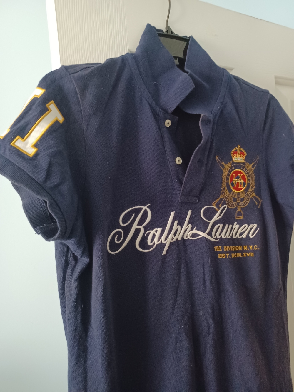 Ralph Lauren Navy Polo Shirt Dress with Embroidered Crest - Picture 2 of 3